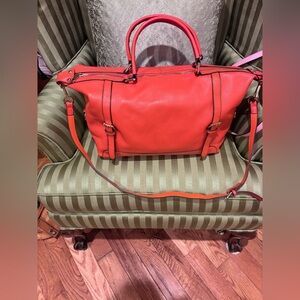 Ora Delphine Pebbled Leather Coral Tote With Crossbody Strap